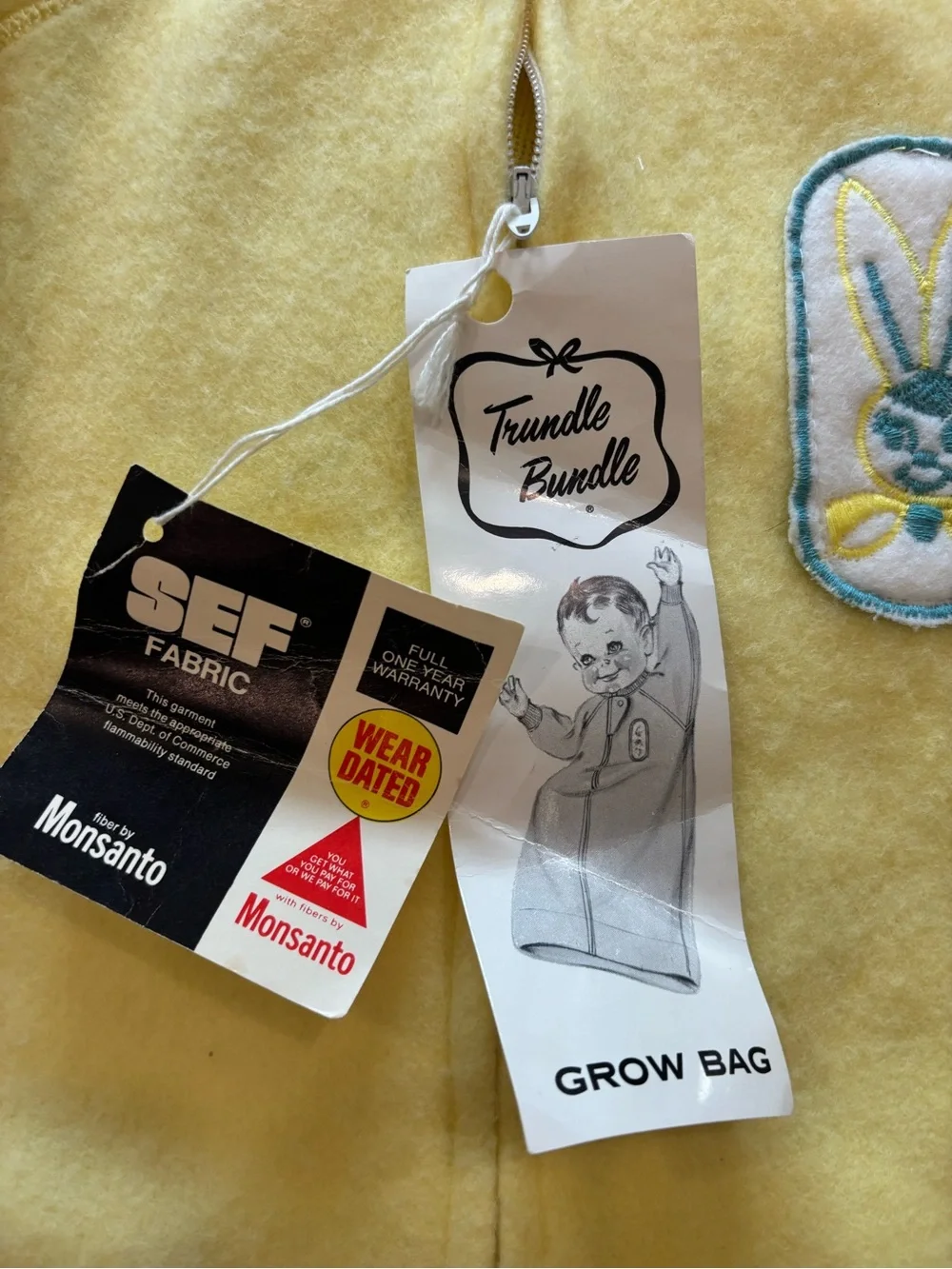 Mid-To-Late 1970s Vintage Trundle Bundle Yellow Bunny Patch Grow Bag